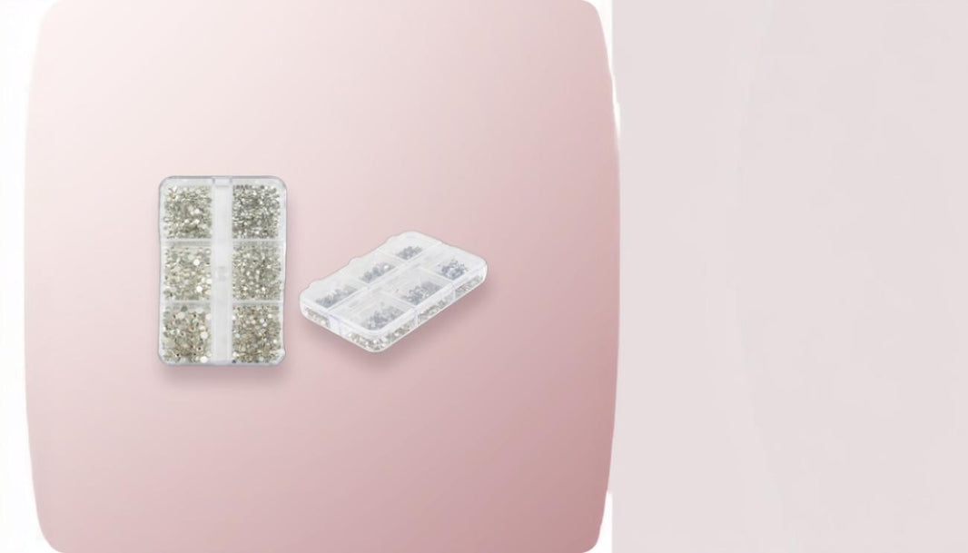 Diamond rhinestone nail art organisers in assorted sizes and shapes