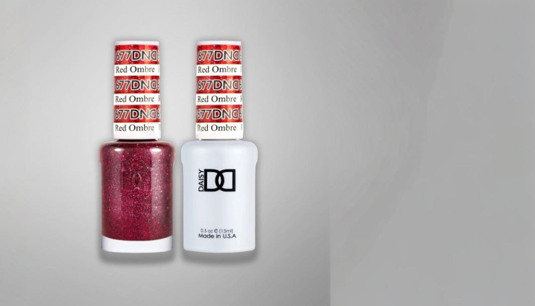 DND Duo Gel 677 Red Ombre gel polish and matching lacquer