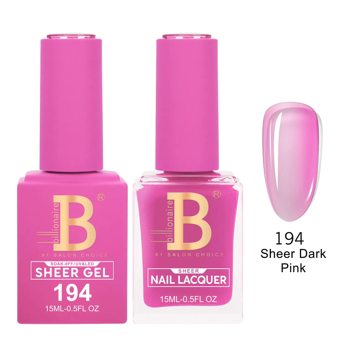 Billionaire Imperial 194 Sheer Dark Pink - Duo Gel Polish & Lacquer