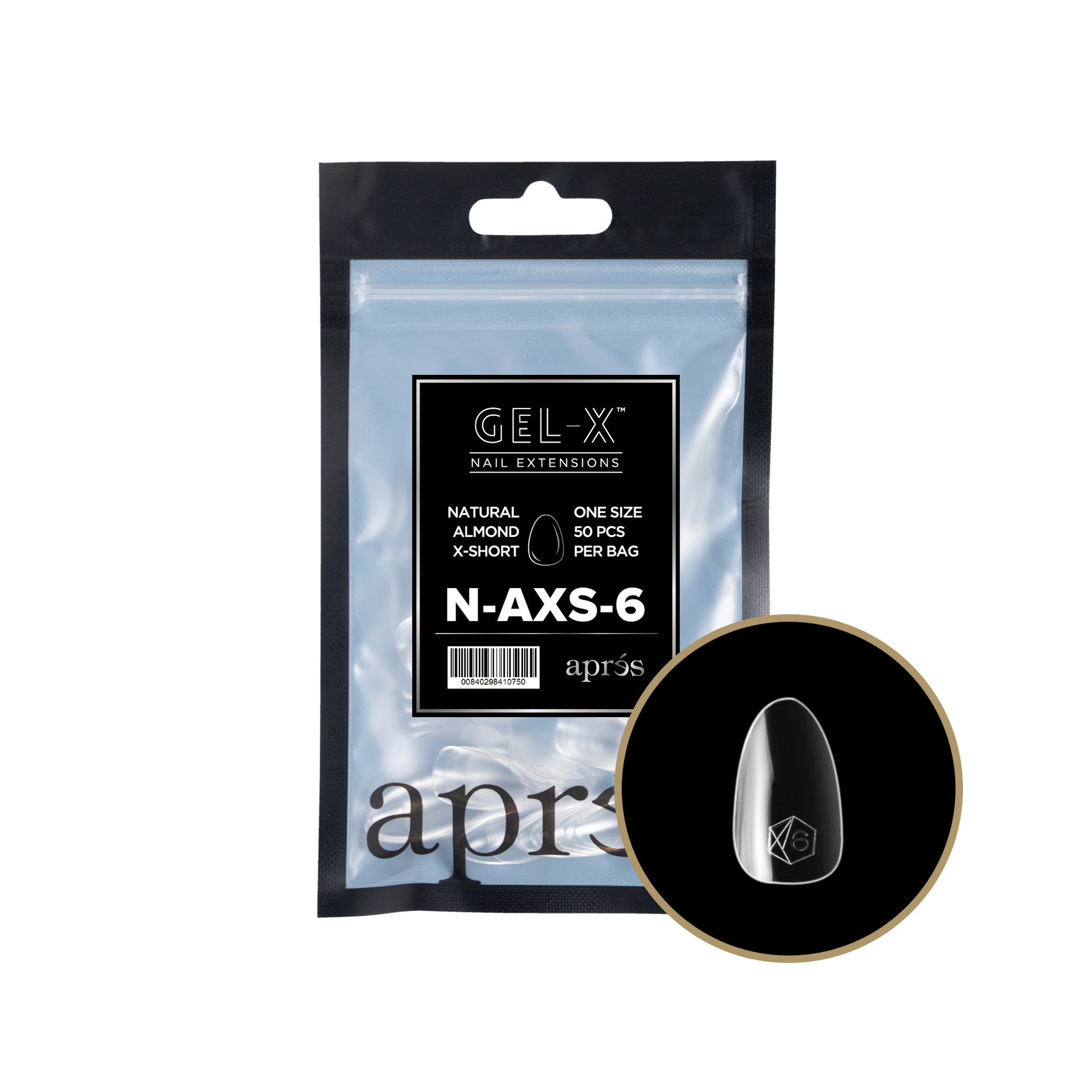 APRES Gel-X Natural Almond Extra Short 2.0 Refill Bag Size 6