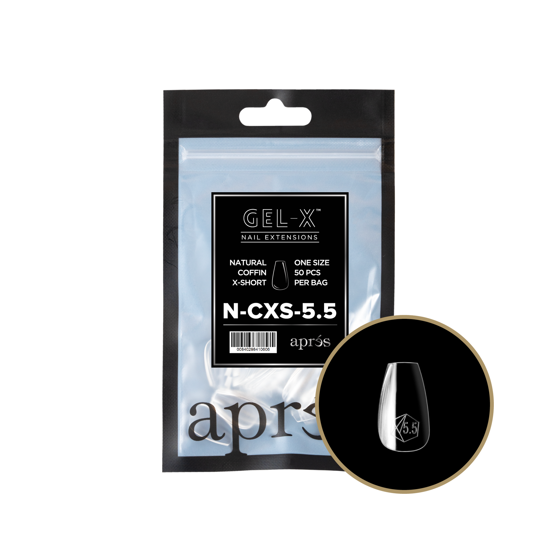 APRES Gel-X Natural Coffin Extra Short 2.0 Refill Bag Size 5.5