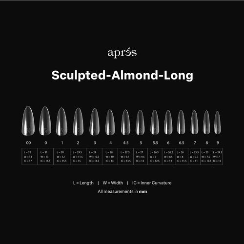 APRES Gel-X Sculpted Almond Long 2.0 Box of Tips 14 sizes