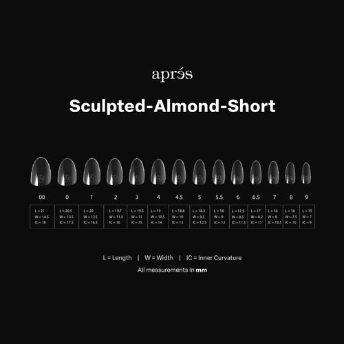 APRES Gel-X Sculpted Almond Short 2.0 Box of Tips 14 sizes