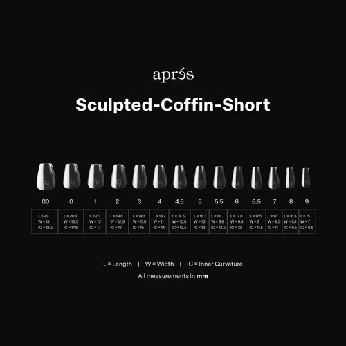 APRES Gel-X Sculpted Coffin Short 2.0 Box of Tips 14 sizes