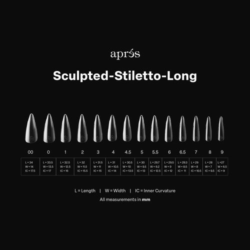 APRES Gel-X Sculpted Stiletto Long 2.0 Box of Tips 14 sizes