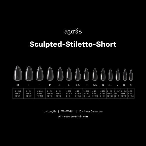 APRES Gel-X Sculpted Stiletto Short 2.0 Box of Tips 14 sizes