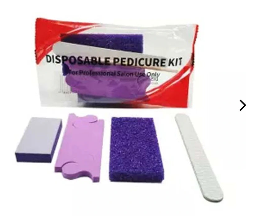 RED Disposable Pedicure Kit 4 (Purple Pumice-Toe Sep-File-Buffer (DNB)