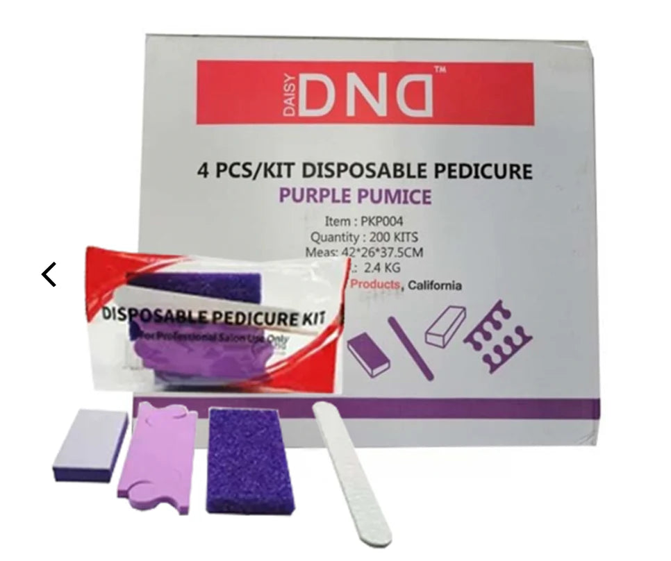 RED Disposable Pedicure Kit 4 (Purple Pumice-Toe Sep-File-Buffer) 75/Pallet (W2)