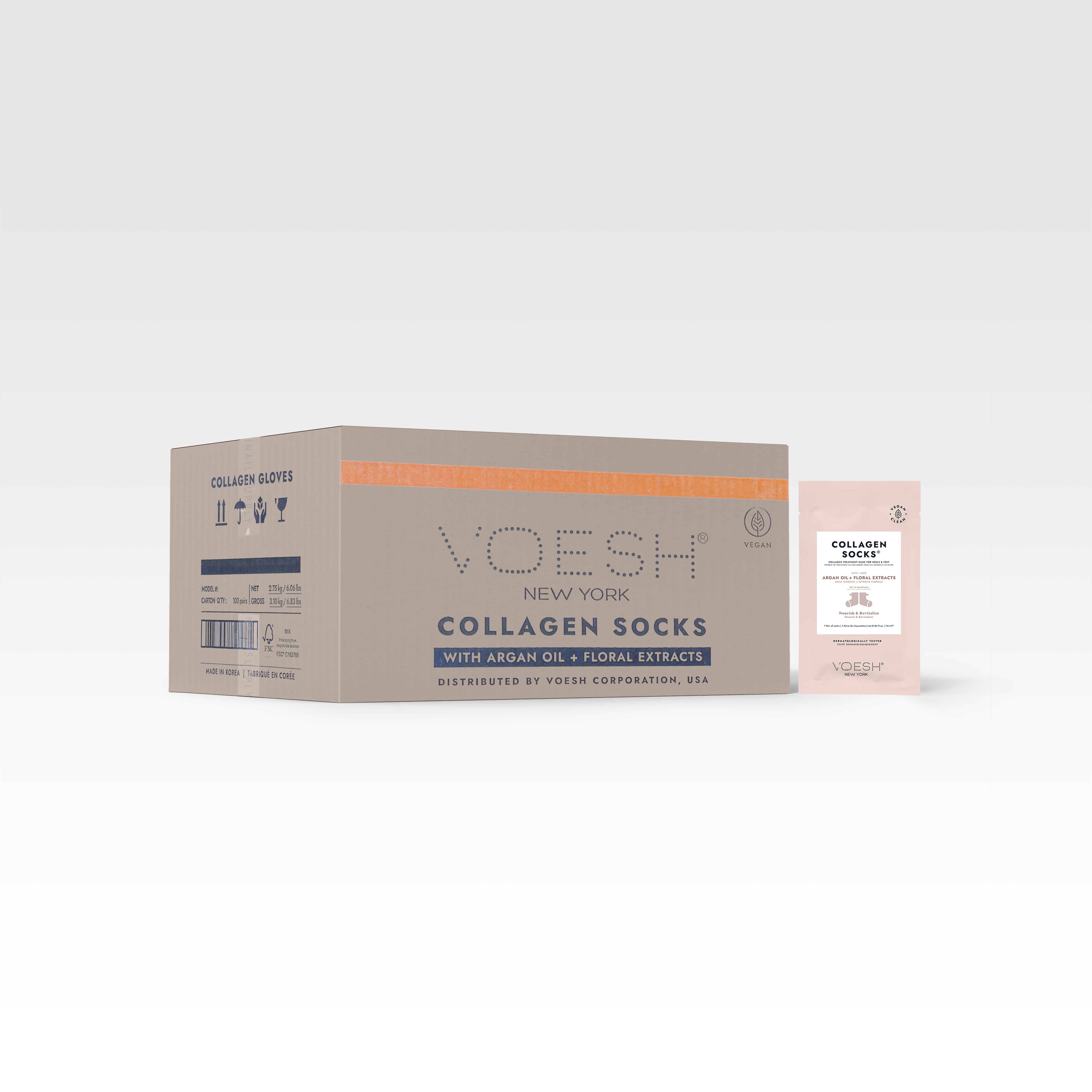 VOESH Collagen Mask Socks - Argan Oil & Floral Extracts 100/Box