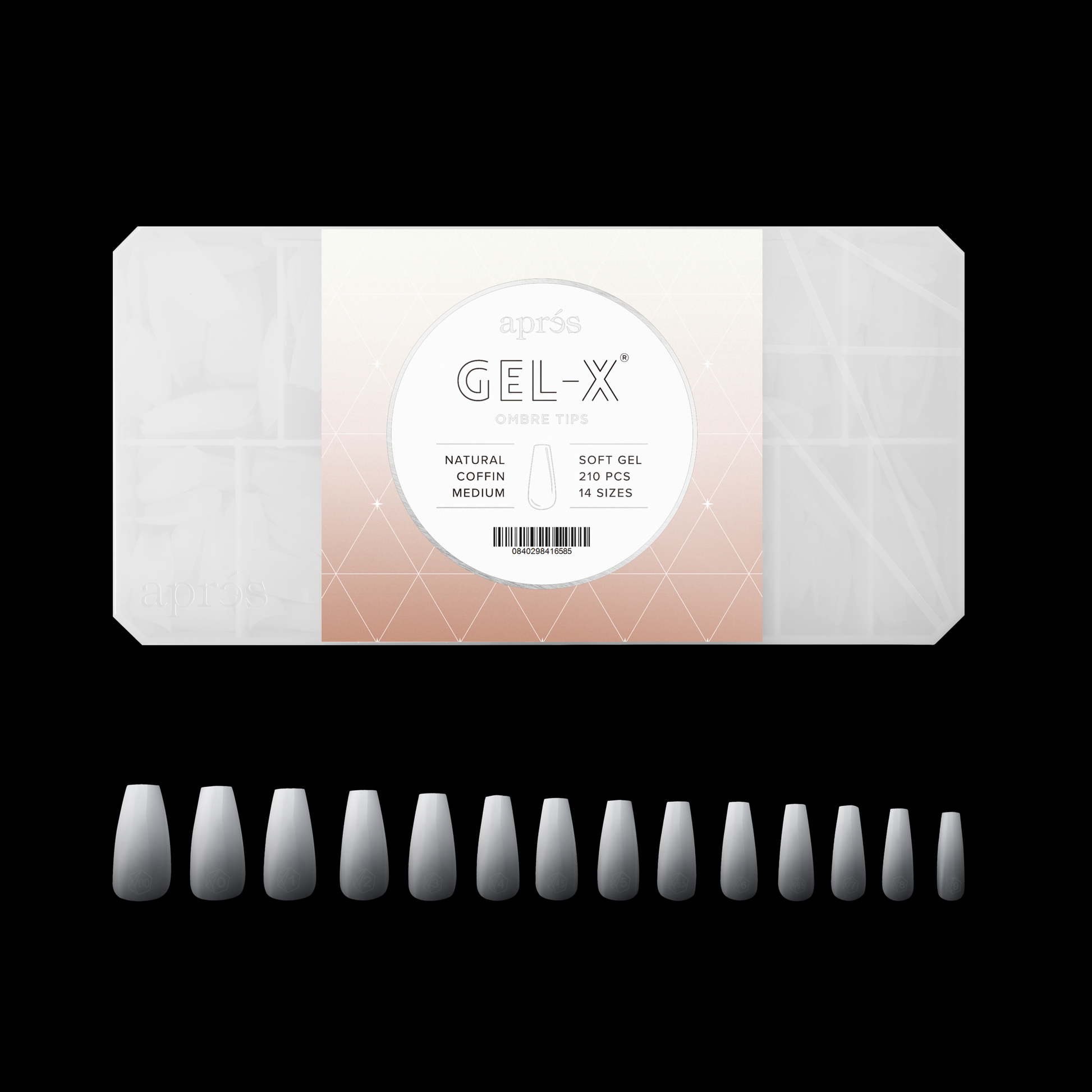 Apres gel-x ombre natural coffin medium 14 sizes - nail
