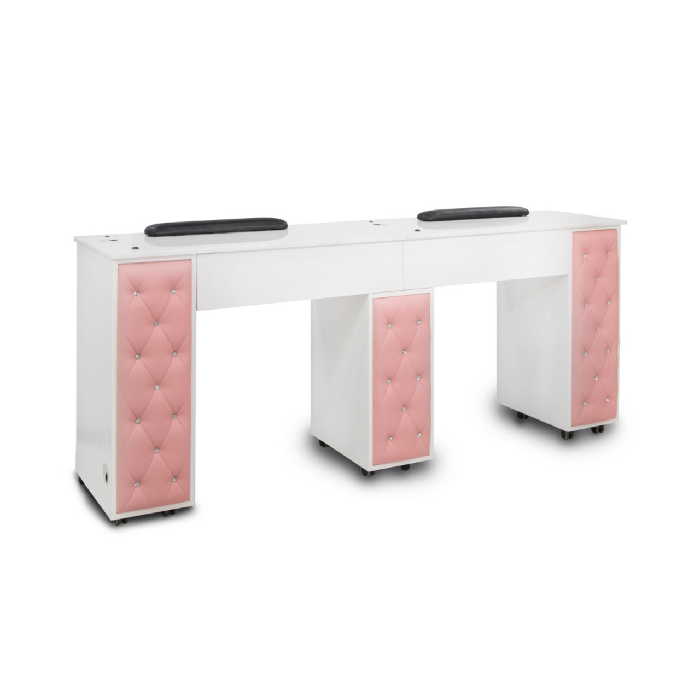 Ayc drexel tufted double manicure table(w2) - pink