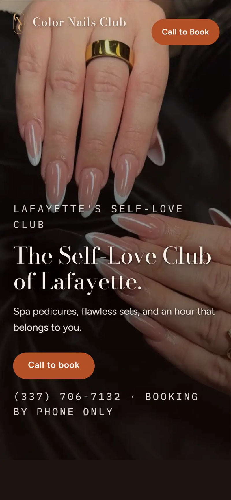 Color Nails Club website built by Senofy - mobile homepage with nail photography