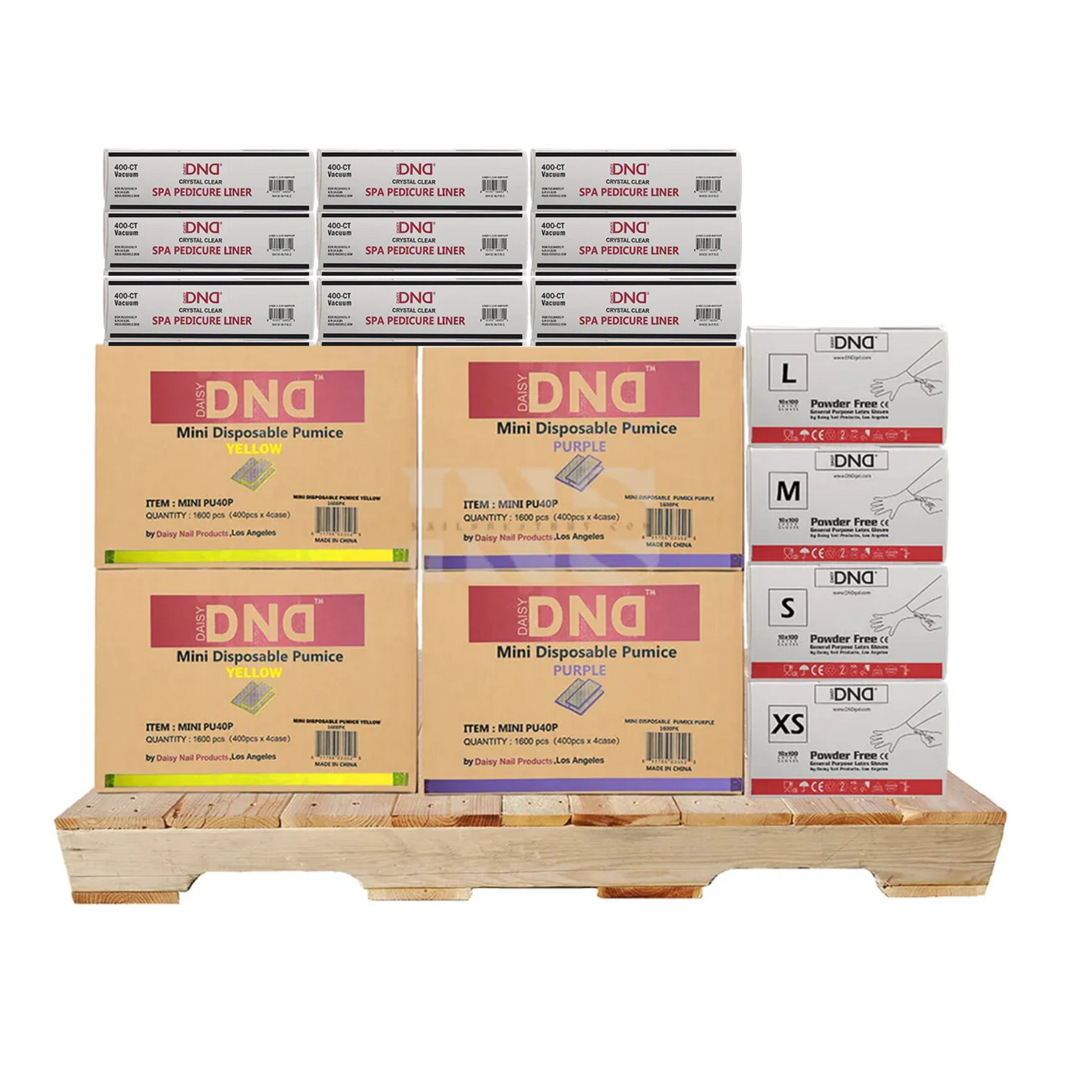 Dnd pedi liner (30 boxes) pumice (16 boxes) gloves (30