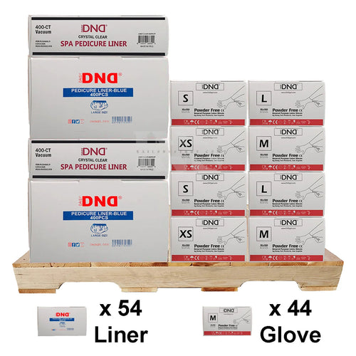 DND Pedi Liner (54 Boxes) & Latex Gloves (44 Cases) PALLET