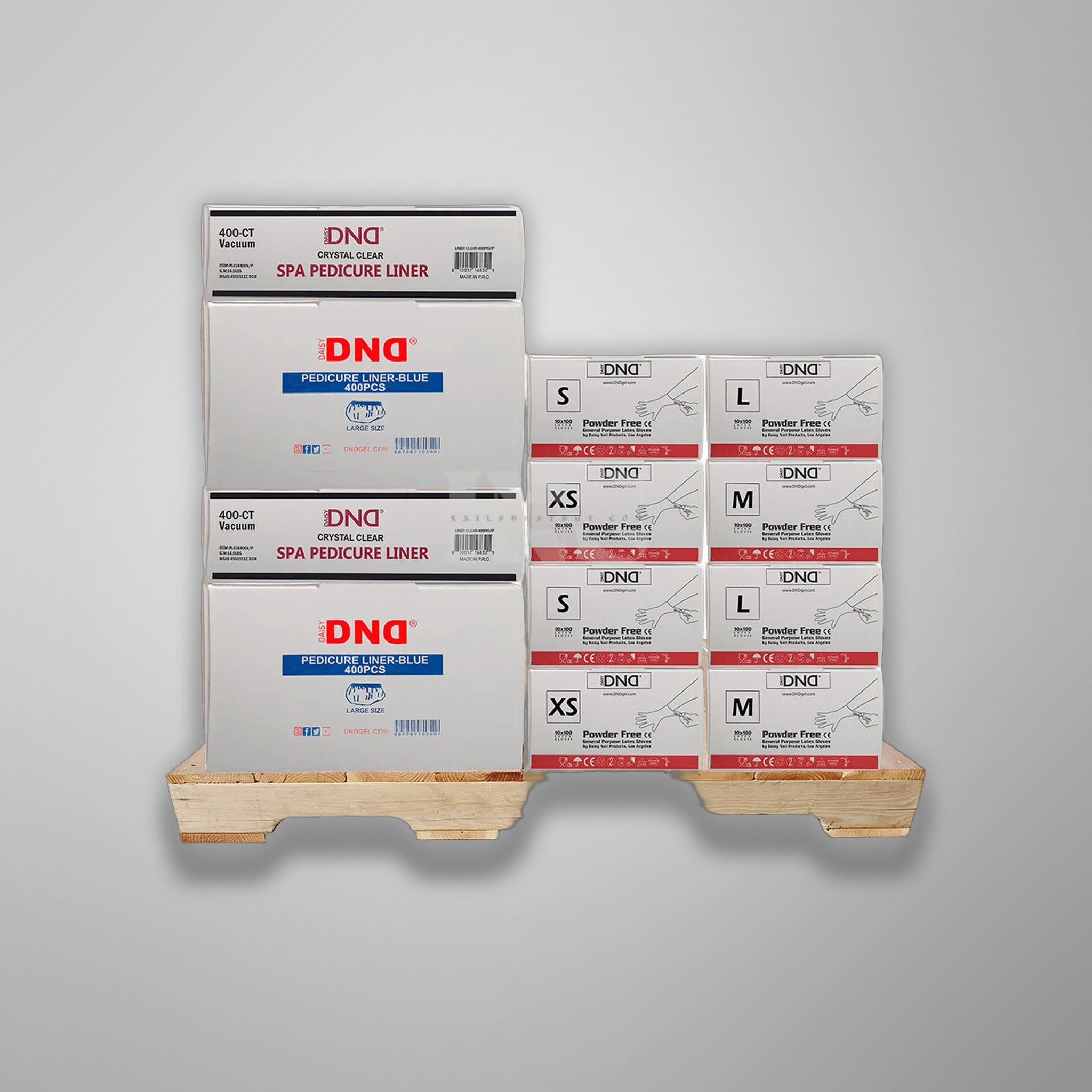 DND Pedi Liner (54 Boxes) & Latex Gloves (44 Cases) PALLET (W2) Mix #2