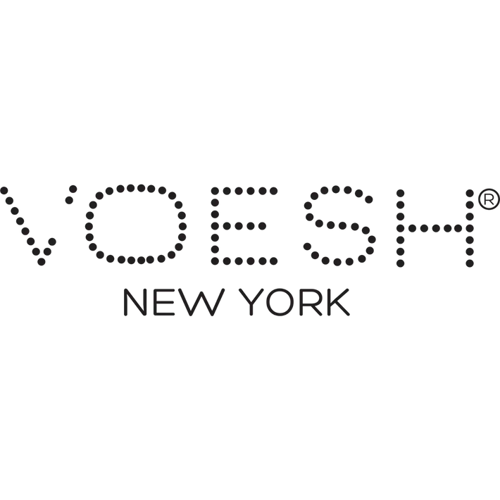 Dotted text logo spelling ’VOESH NEW YORK’ in a minimalist design.