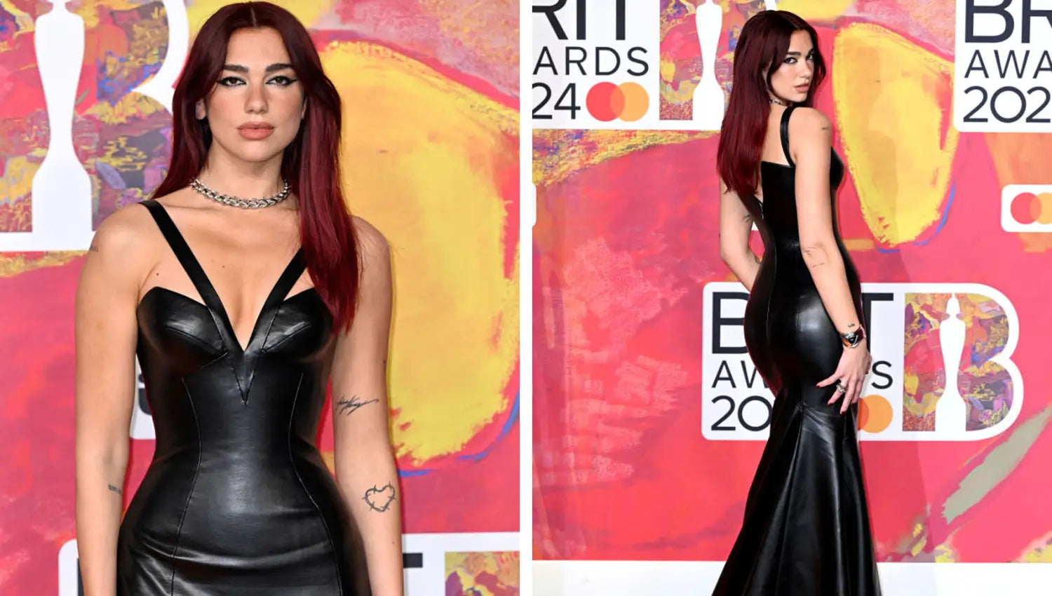 Dua Lipa Goes Deep in Versace in Fishtail Dress at Brit Awards 2024