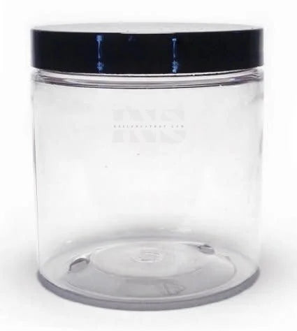 Empty Clear Jar W/Black Lid 16 oz - Empty Container