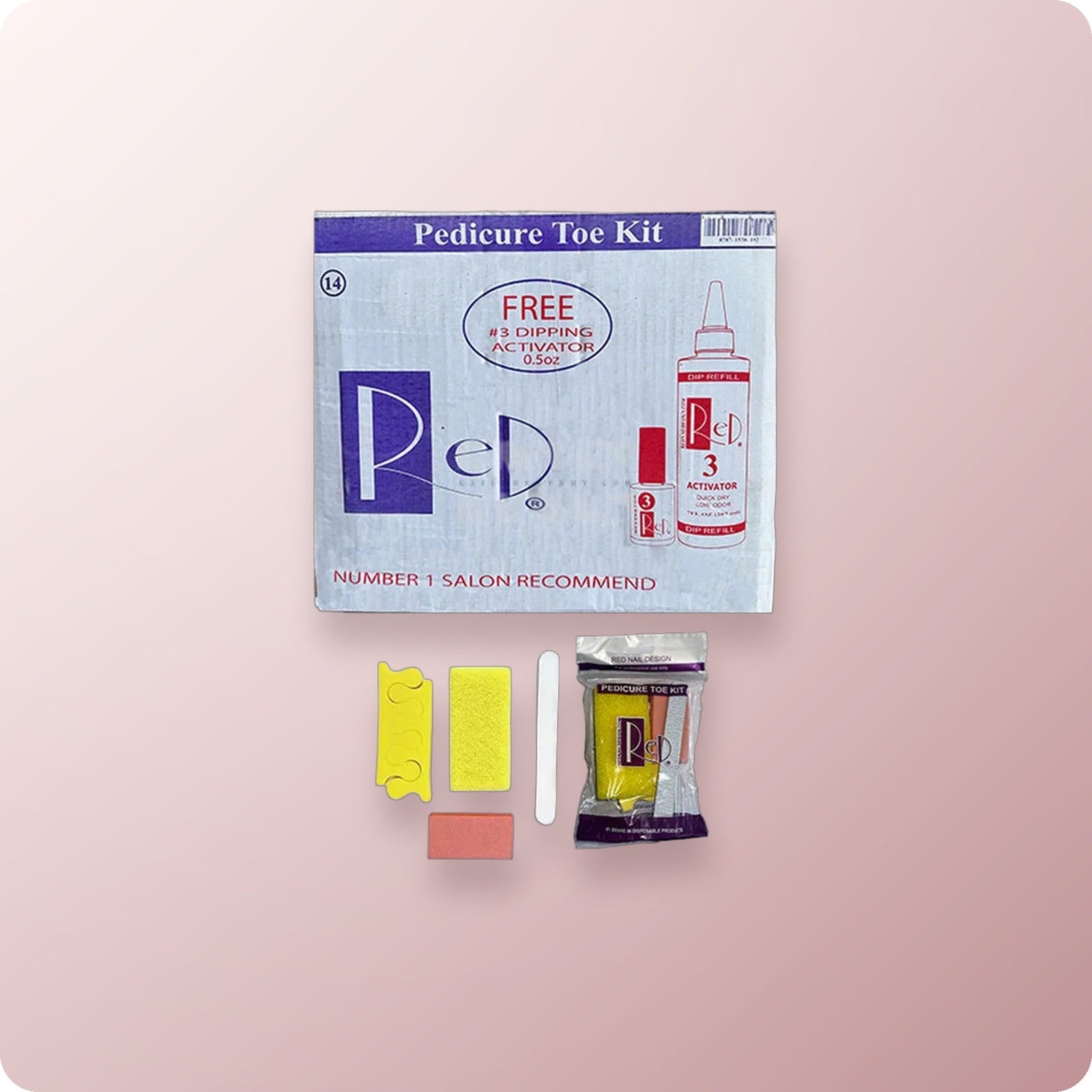 RED Disposable Pedicure Kit 4 (Yellow Pumice-Toe Sep-File-Buffer) 200/Box