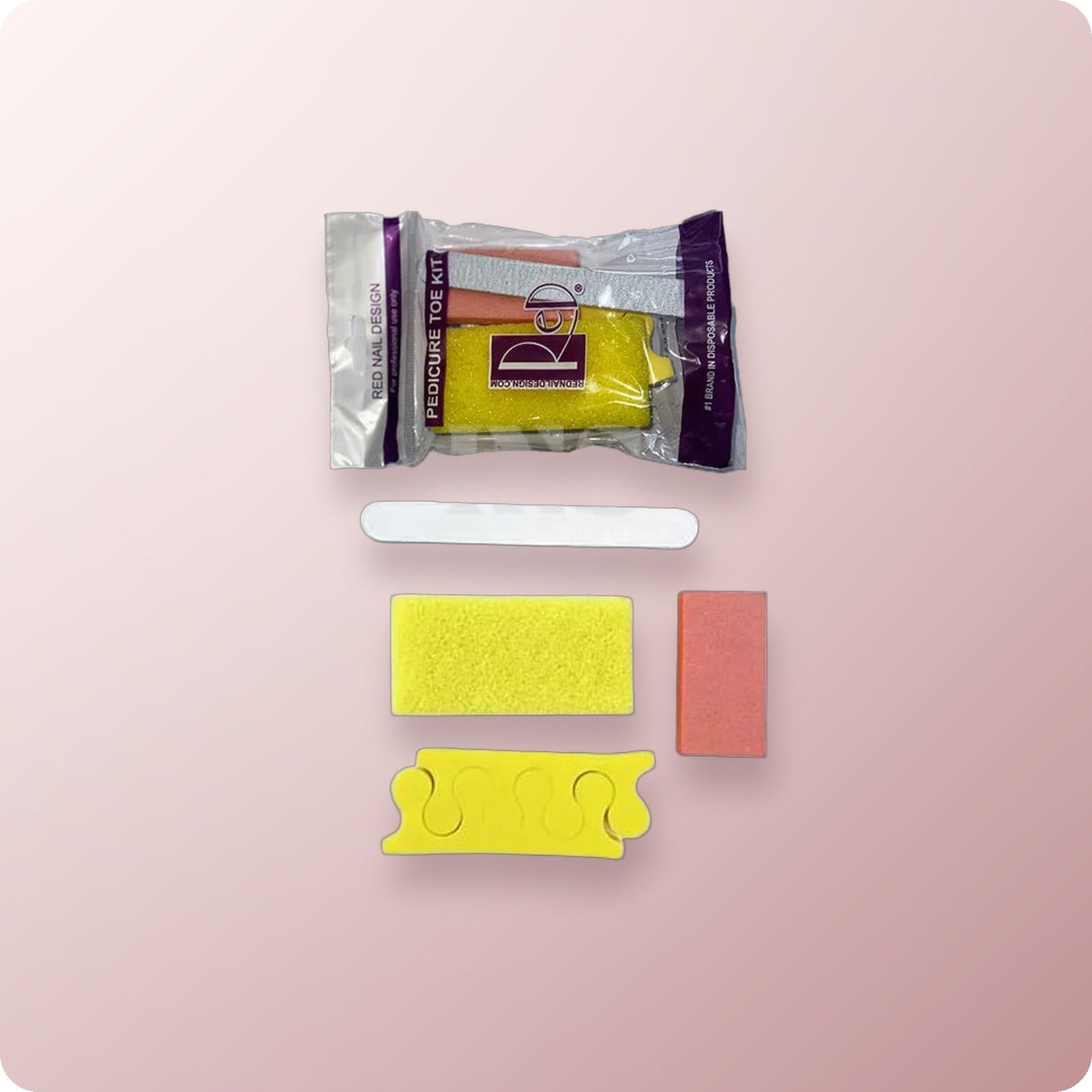 RED Disposable Pedicure Kit 4 (Yellow Pumice-Toe Sep-File-Buffer Single