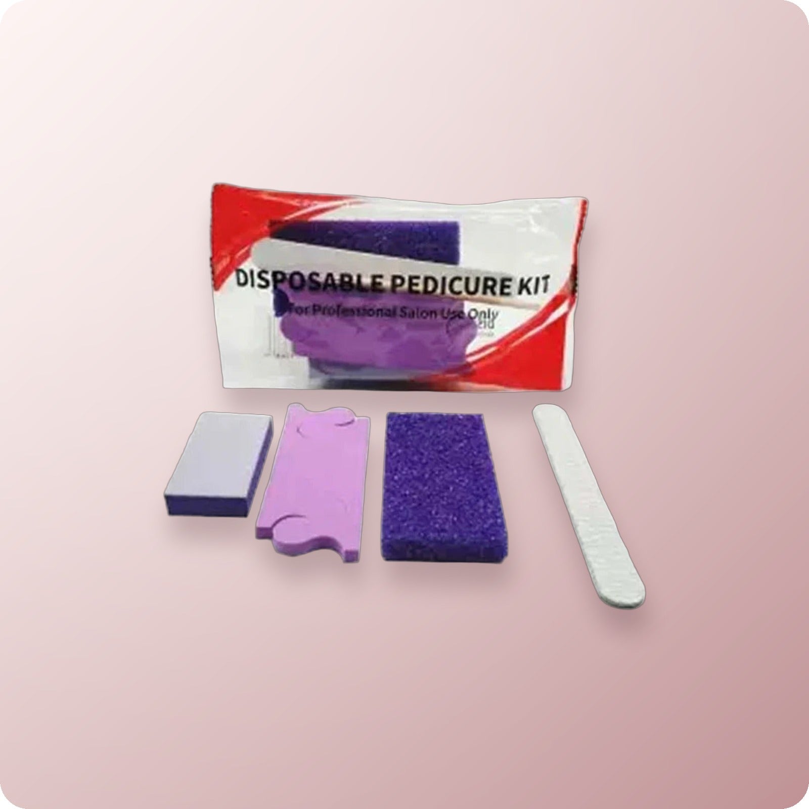 RED Disposable Pedicure Kit 4 (Purple Pumice-Toe Sep-File-Buffer Single