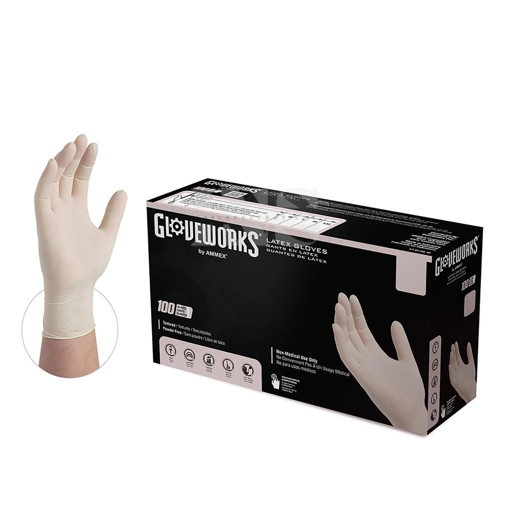 GLOVEWORKS Latex Gloves Medium 10/Box - Gloves