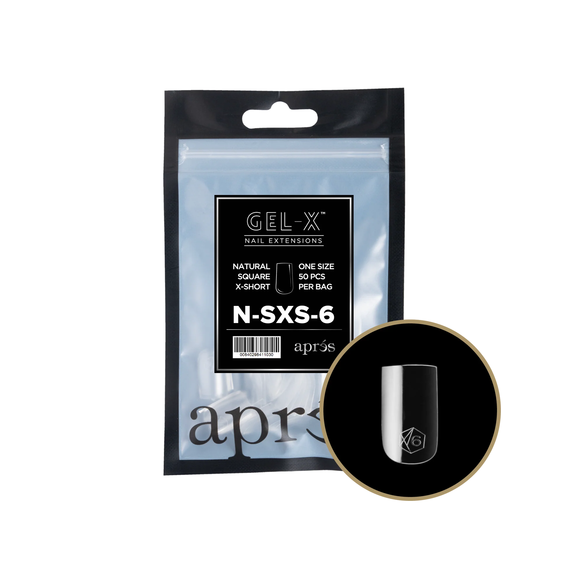 APRES Gel-X Natural Square Extra Short 2.0 Refill Bag Size 6