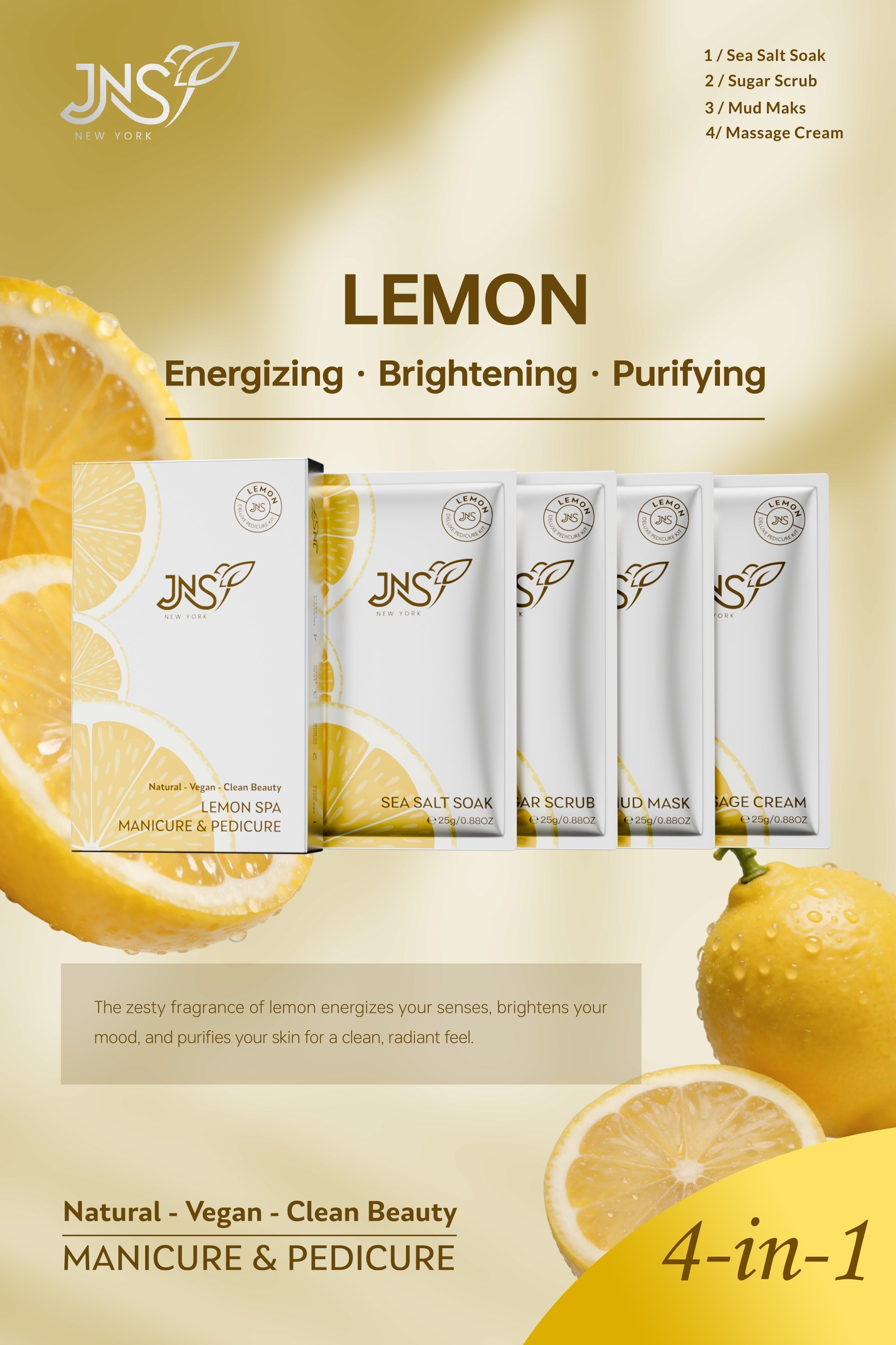 Jns 4 step pedi kit 50pk/case - lemon