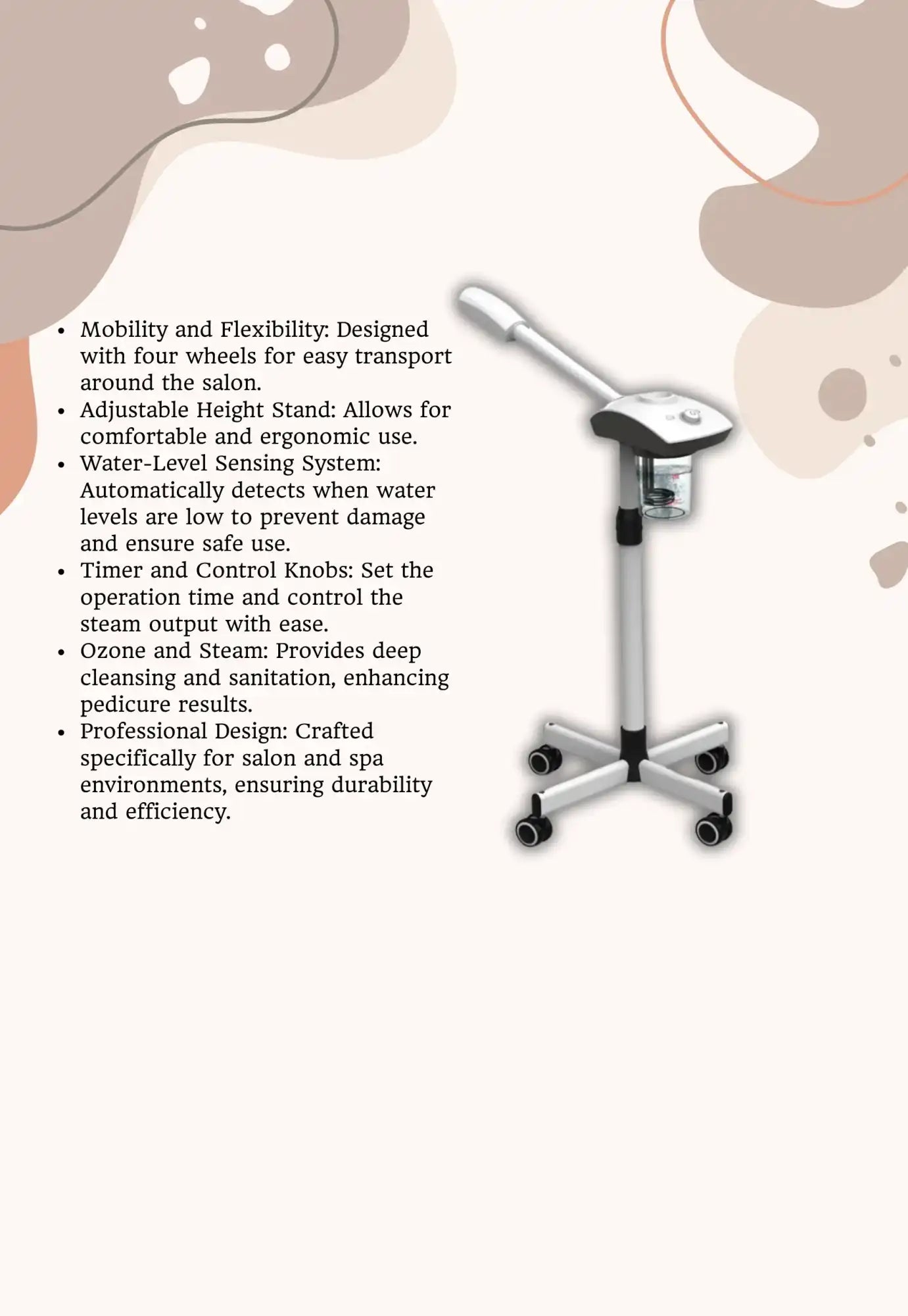 Medical equipment cart with wheels and adjustable height features.