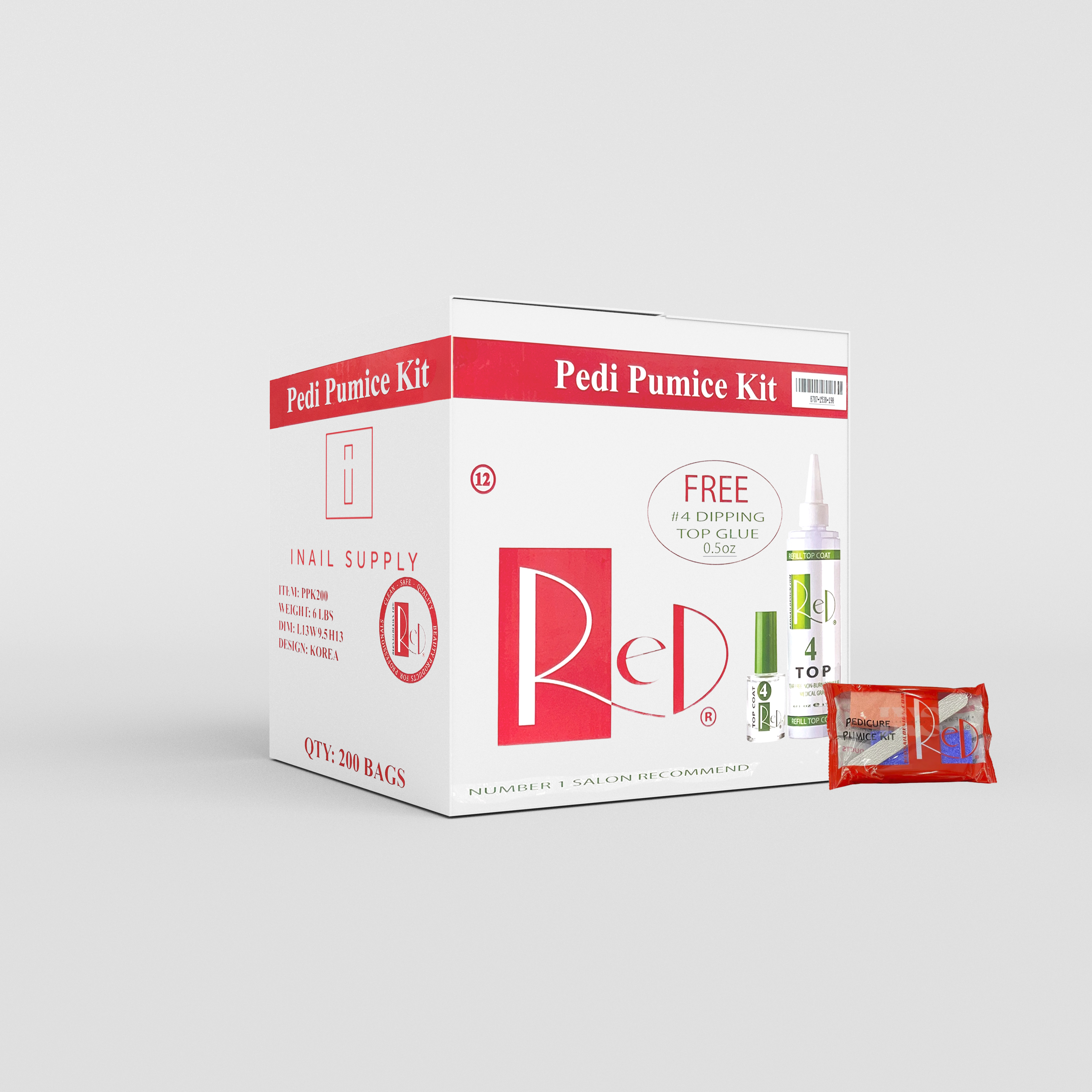 Red disposable pedicure kit 3 (purple pumice-file-buffer)