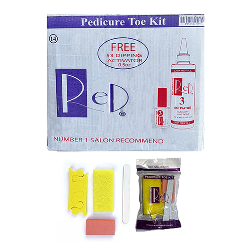 RED Disposable Pedicure Kit 4 (Yellow Pumice-Toe Sep-File-Buffer) 75/Pallet (W2)