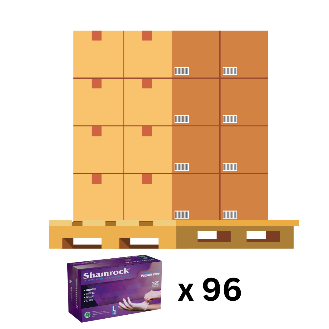 Shamrock 60600 series powder free latex gloves 96/pallet