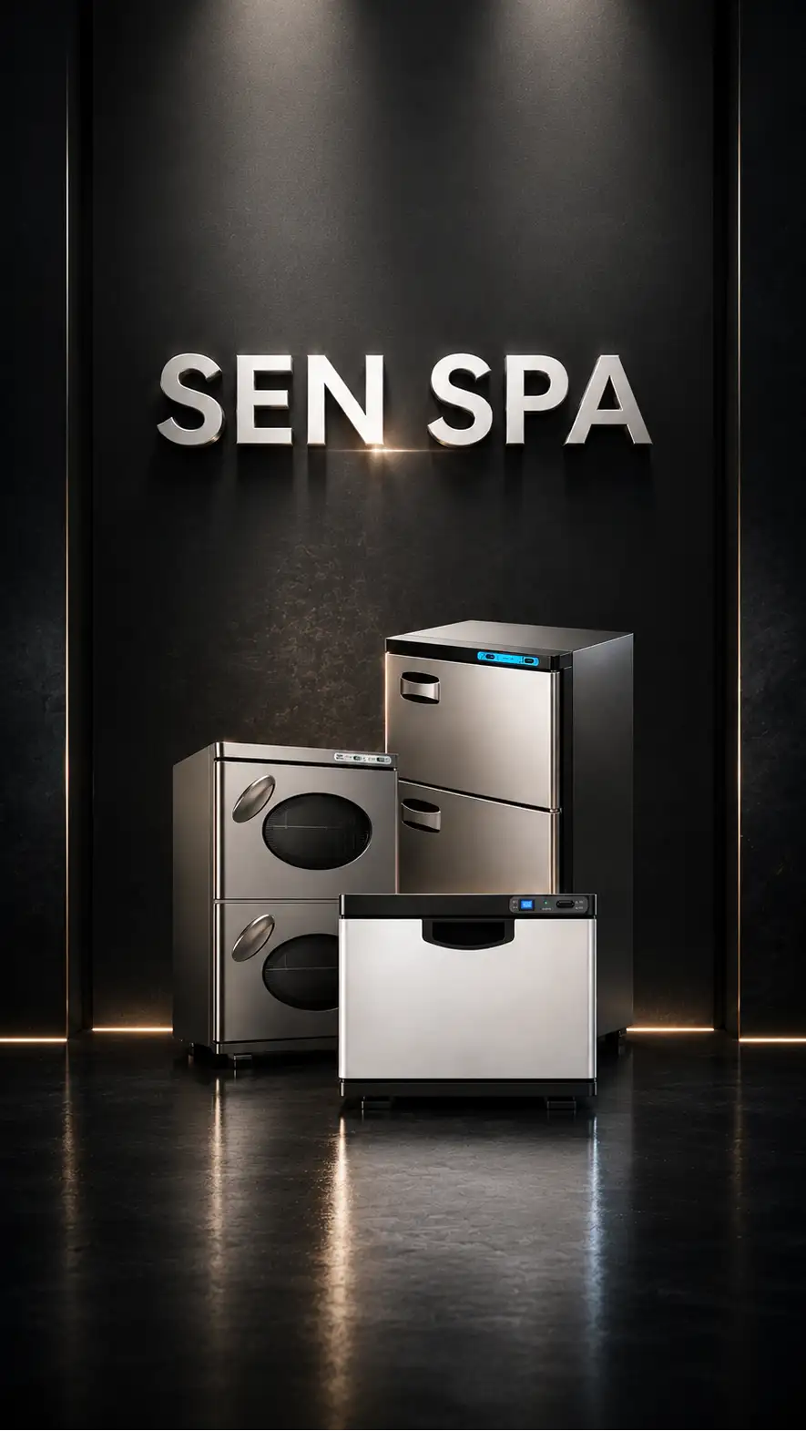 Stainless steel commercial-grade dishwashers with sleek, modern design and digital controls.