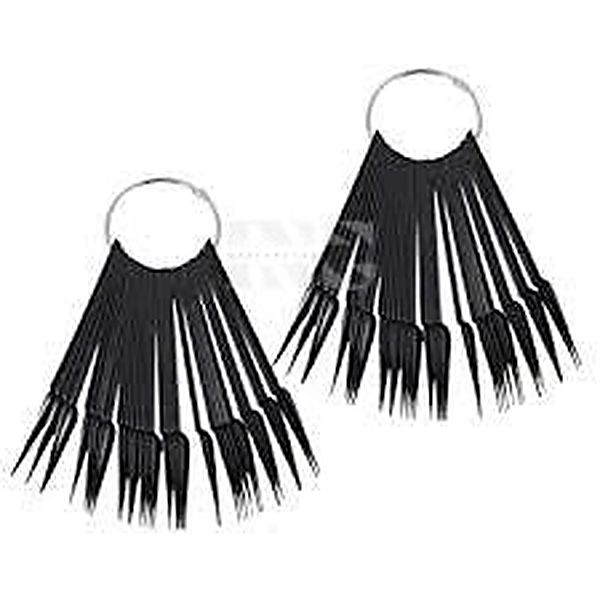 STILETTO Nail Tip BLACK Polish Display w/ RING (40 pcs)