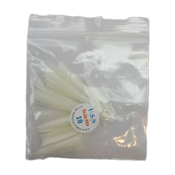 Usn tips stiletto - natural 10/pack - #10 - nail tips