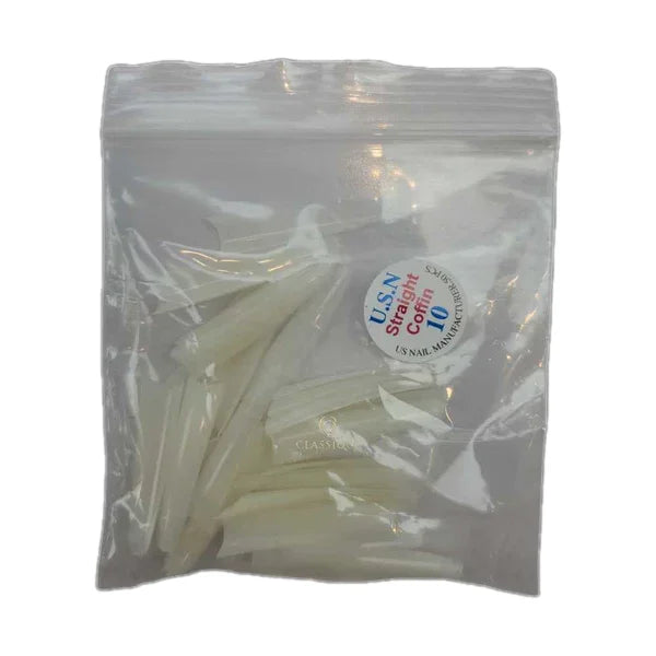 Usn tips straight coffin - natural 10/pack - #10 - nail tips