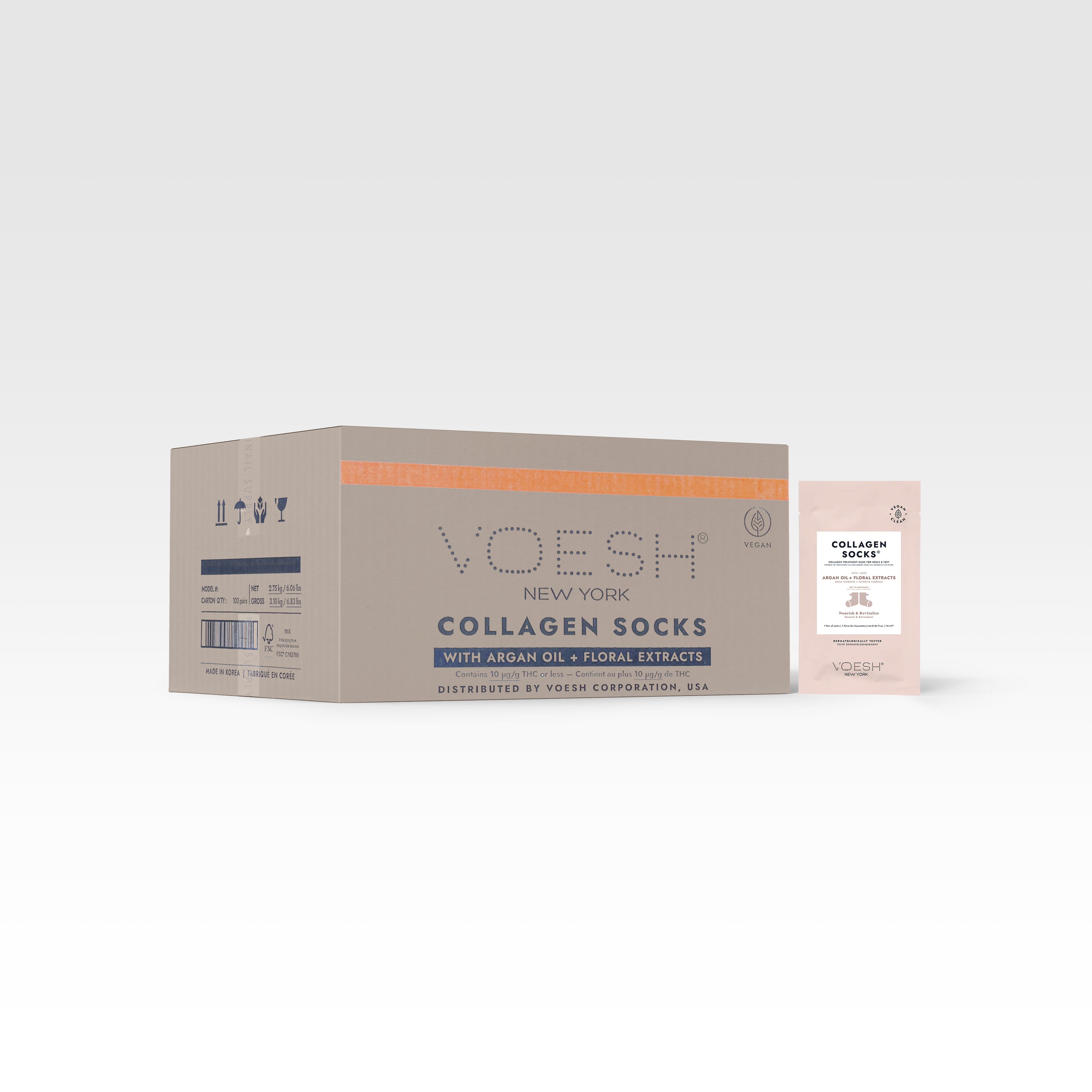 Voesh collagen mask socks - 100/box - argan oil & floral