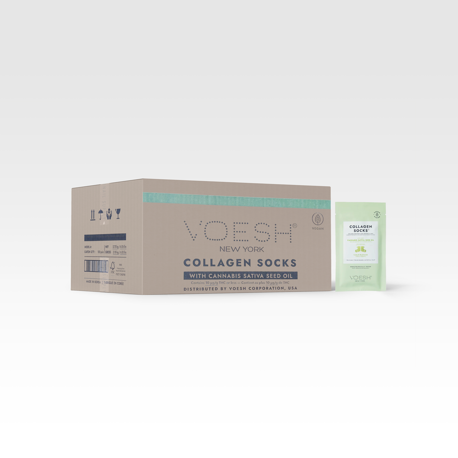 Voesh collagen mask socks - 100/box - hemp extract & seed