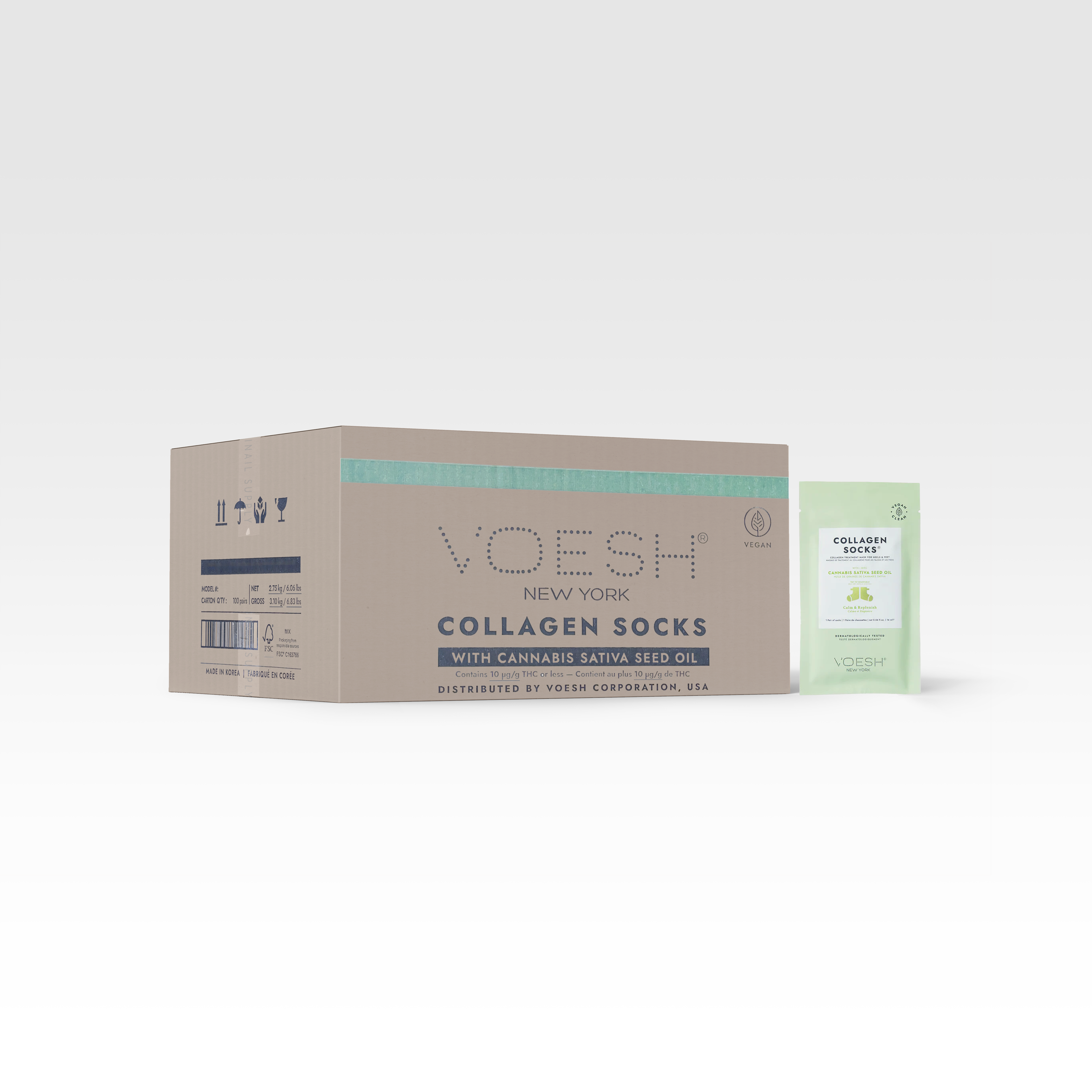 Voesh collagen mask socks - 100/box - hemp extract & seed